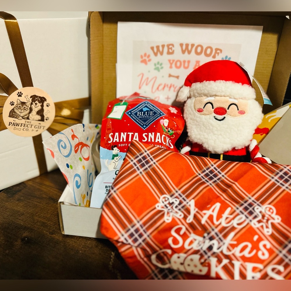 Holiday Plaid Dog Bandana, Holiday Treats and Toys